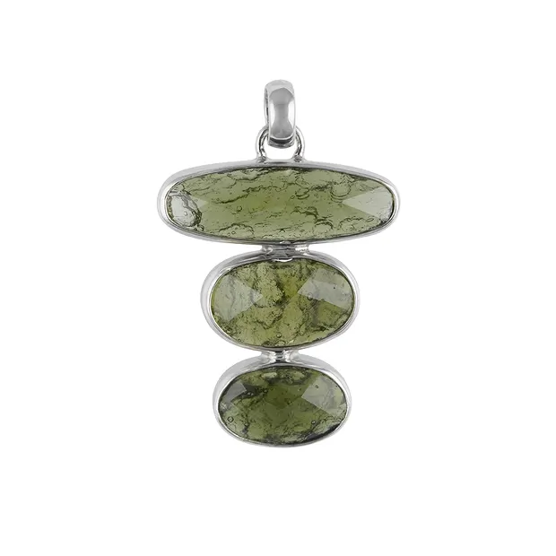 Moldavite oval pendant, 3.9 cm, rhodiniert | wholesaler gems & healing stones