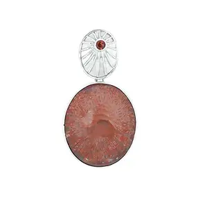Colgante de coral cuerno, oval (25 x 20 mm), granate, 4,0 cm, rodinado | Marco Schreier