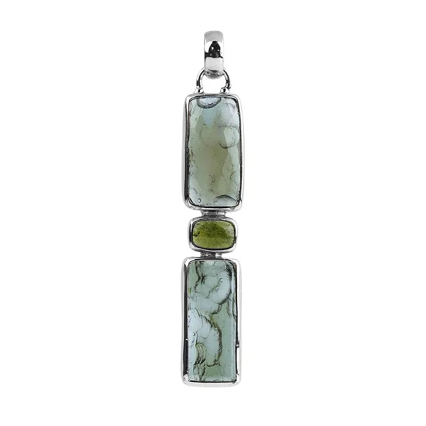 Pendentif Moldavite, Tourmaline (verte), 4,6cm, rhodié | Marco Schreier