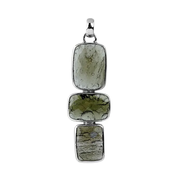 Ciondolo rettangolo in Moldavite, 4,6 cm, rodiato | Marco Schreier