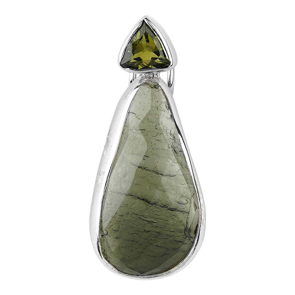 Pendentif Moldavite (22 x 9mm), Tourmaline (verte), 3,0cm, rhodié | Marco Schreier