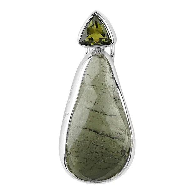 Ciondolo Moldavite (22 x 9 mm), Tormalina (verde), 3,0 cm, rodiato | Marco Schreier
