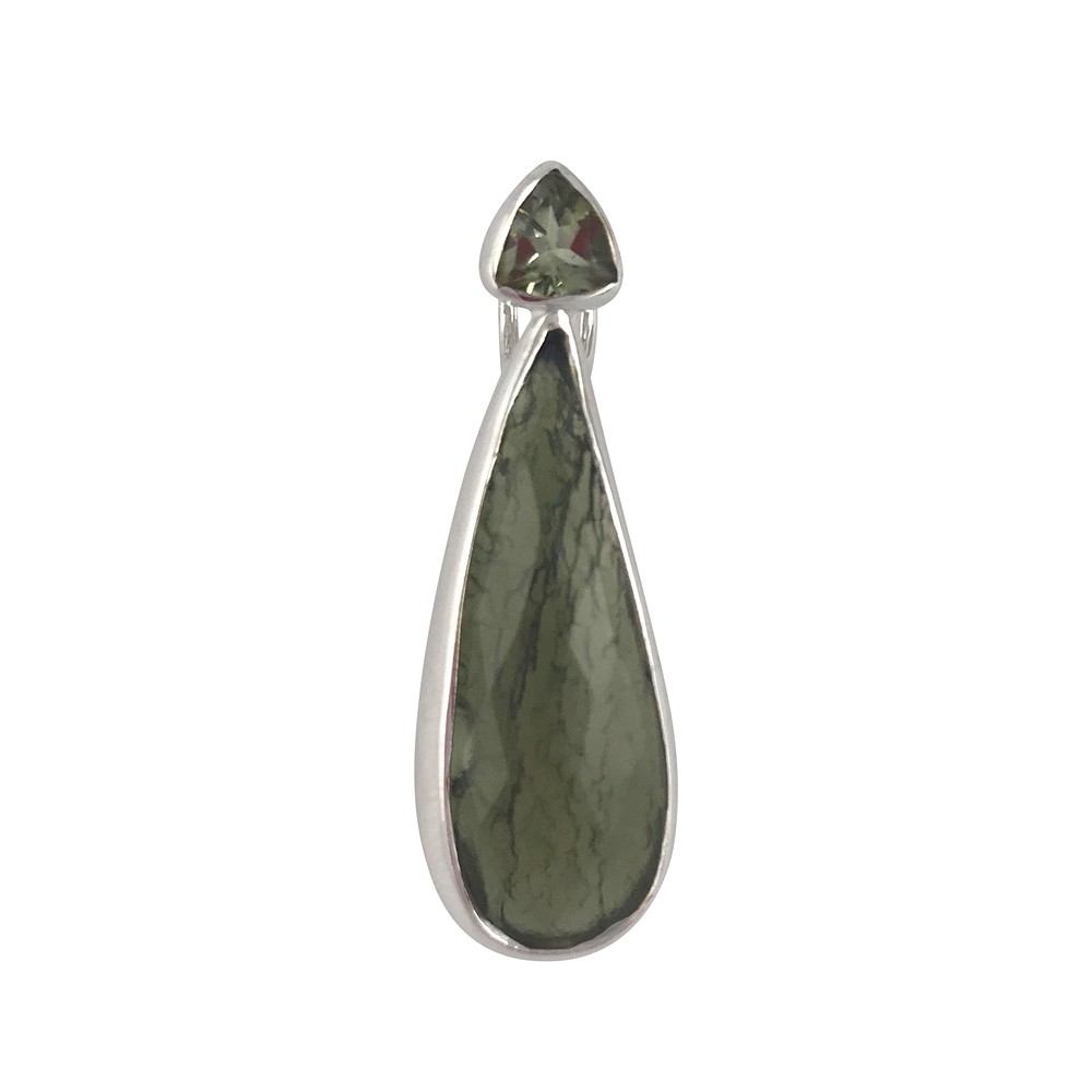 Pendentif Moldavite (22 x 9mm), Tourmaline (verte), 3,0cm, rhodié | Marco Schreier