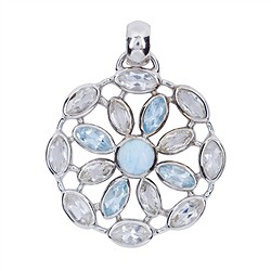 242018210275 Pendentif marquise blanche et bleue Topaze, Larimar, 4,6cm, rhodié | Marco Schreier