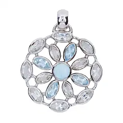 242018210275 Colgante Topacio (azul) marquesa blanca y azul, Larimar, 4,6 cm, rodinado | Marco Schreier