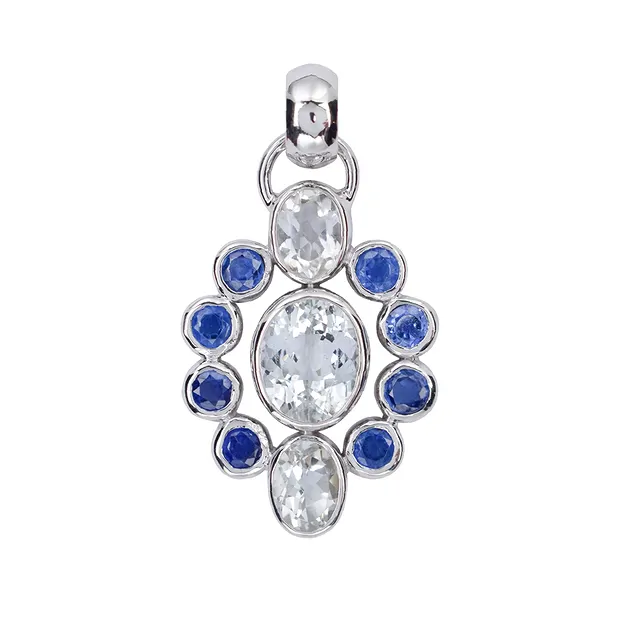 Pendentif Topaze blanche, Disthène bleue, 4,2cm, rhodié | Marco Schreier