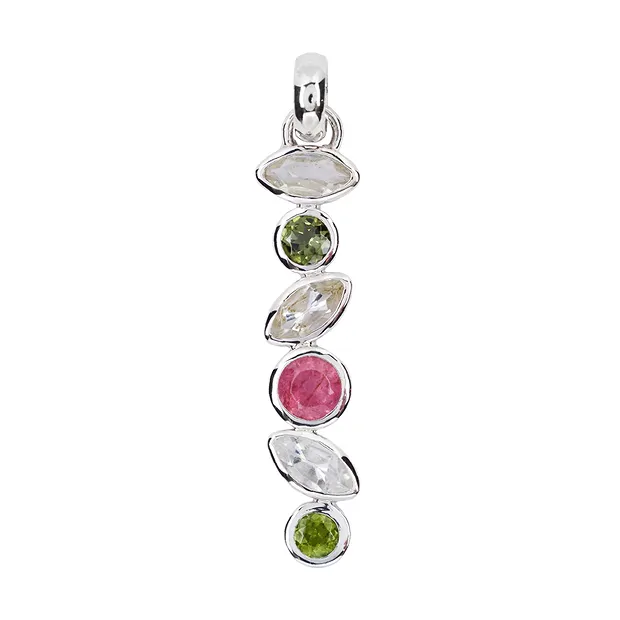Pendant topaz (white), Tourmaline (green) and pink, 4.6 cm, rhodiniert | Marco Schreier