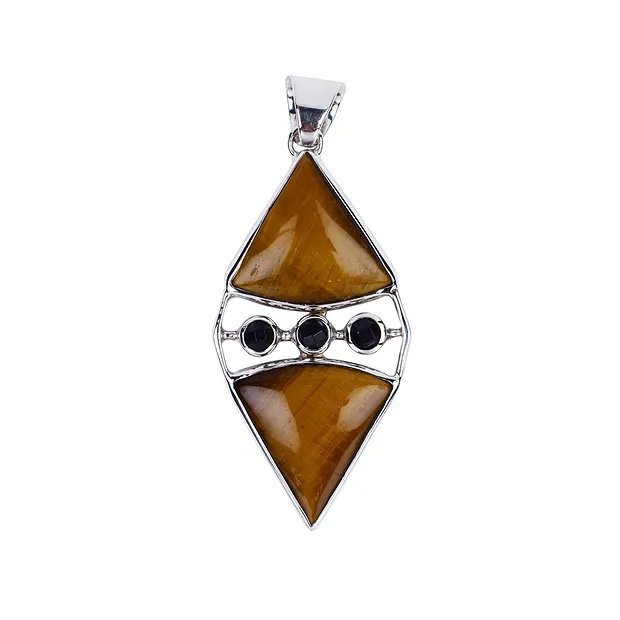 Ciondolo Occhio di tigre (triangoli), Onice, 6,0 cm, rodiato | Marco Schreier