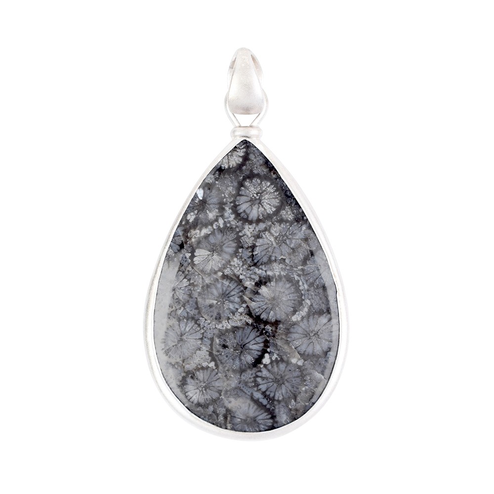 Petrified Coral pendant gray (drop), 5.2 cm, rhodiniert, sandblasted | Marco Schreier