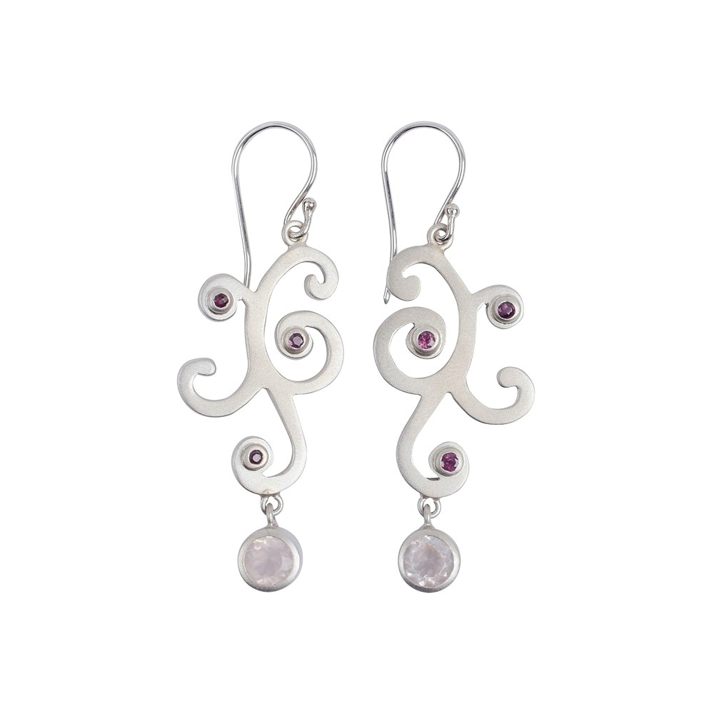 Pendant tendril, Rose Quartz, Ruby, 5.7 cm, rhodiniert | Marco Schreier