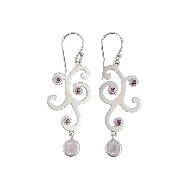 Pendant tendril, Rose Quartz, Ruby, 5.7 cm, rhodiniert | Marco Schreier