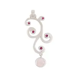 242018210332 Pendentif vrille, Quartz rose, Rubis, 5,7cm, rhodié | Marco Schreier