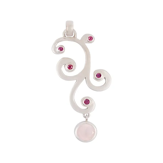 Pendant tendril, Rose Quartz, Ruby, 5.7 cm, rhodiniert | Marco Schreier