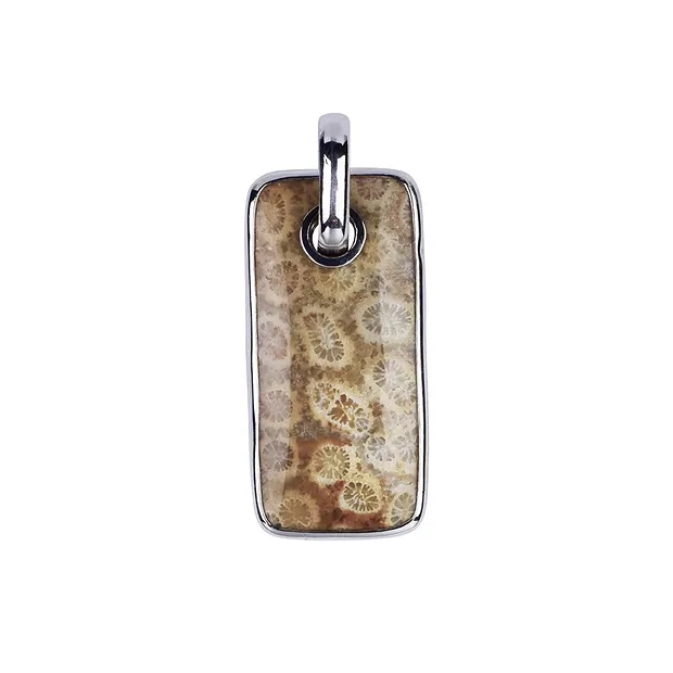 Petrified Coral pendant, rectangle (35 x 16mm), 4.4cm, rhodiniert | Marco Schreier