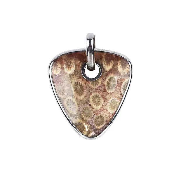 Pendentif Corail fossilisé, Triangle (33mm), 4,0cm, rhodié | Marco Schreier