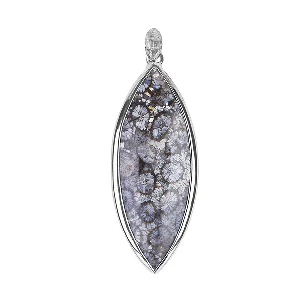 Pendentif Corail fossilisé (gris), Navette, 5,0cm, rhodié | Marco Schreier