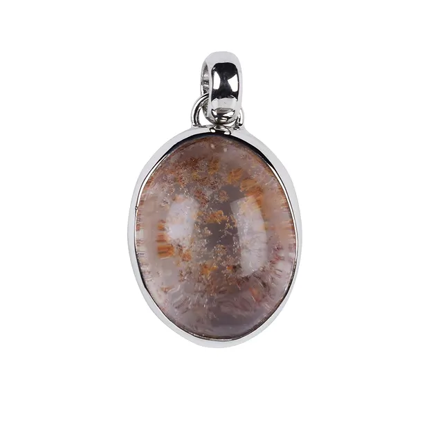 Lodolite quartz oval pendant, 2.7 cm, rhodiniert | Marco Schreier