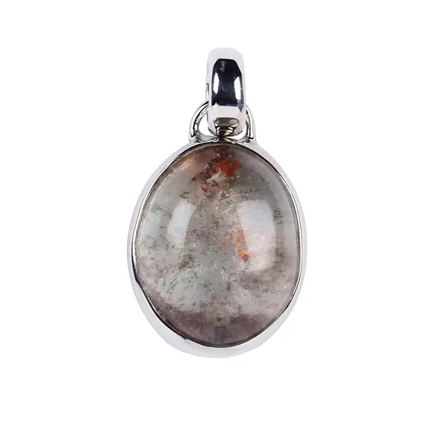Lodolite quartz oval pendant, 2.4 cm, rhodiniert | Marco Schreier