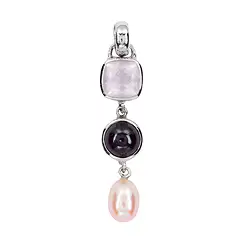 242018210355 Rose Quartz Cushion pendant, garnet, pearl, 4.6 cm, rhodiniert | Marco Schreier