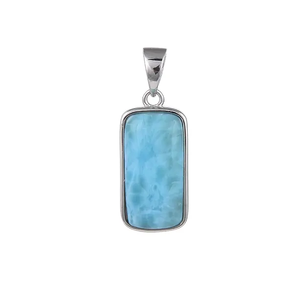 Anhänger Larimar, Rechteck (8 x 16mm), 2,2cm, rhodiniert | Marco Schreier
