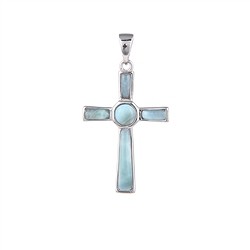 242018210440 Larimar cross pendant, 3.2 cm, rhodiniert | wholesaler gems &amp; healing stones