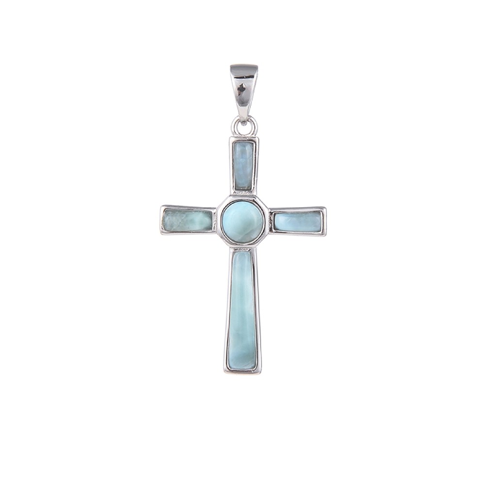 Pendente a croce in Larimar, 3,2 cm, rodiato | grossista gemme e pietre curative