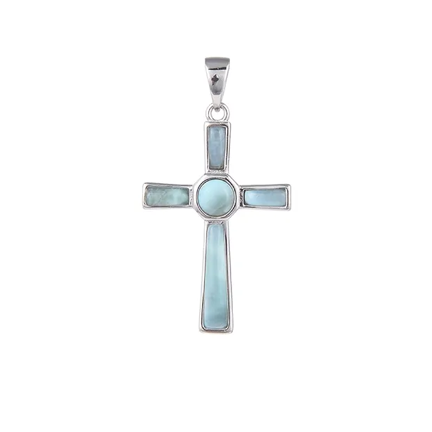 Anhänger Larimar Kreuz, 3,2cm, rhodiniert | GH Edelsteine, Heilsteine & Schmuck