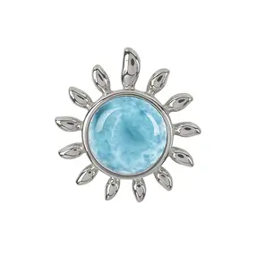 Colgante Larimar redondo (10mm), sol, 2,0cm, platinado | Marco Schreier