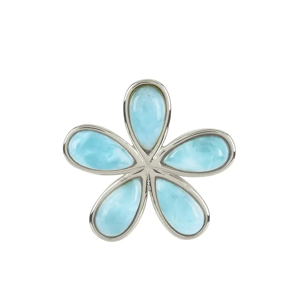 Ciondolo fiore a goccia in Larimar (8 x 4,5 mm), 1,7 cm, rodiato | Marco Schreier