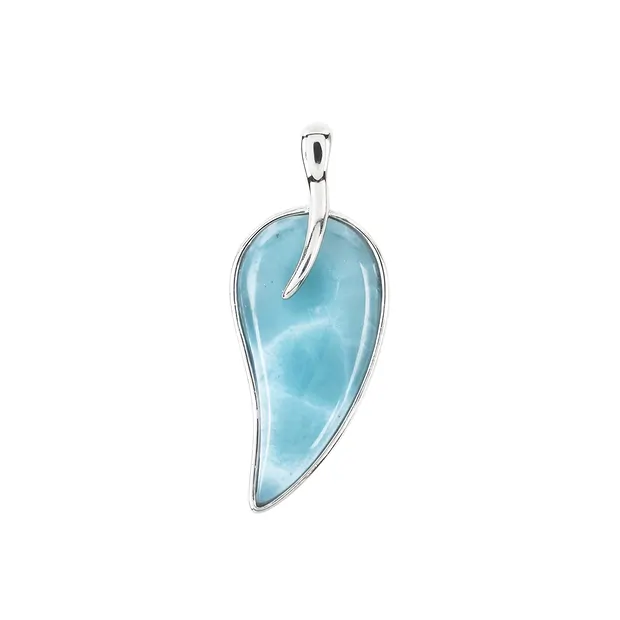 Colgante de Larimar, gota (27 x 13mm) curva, 3,8cm, rodinado | Marco Schreier