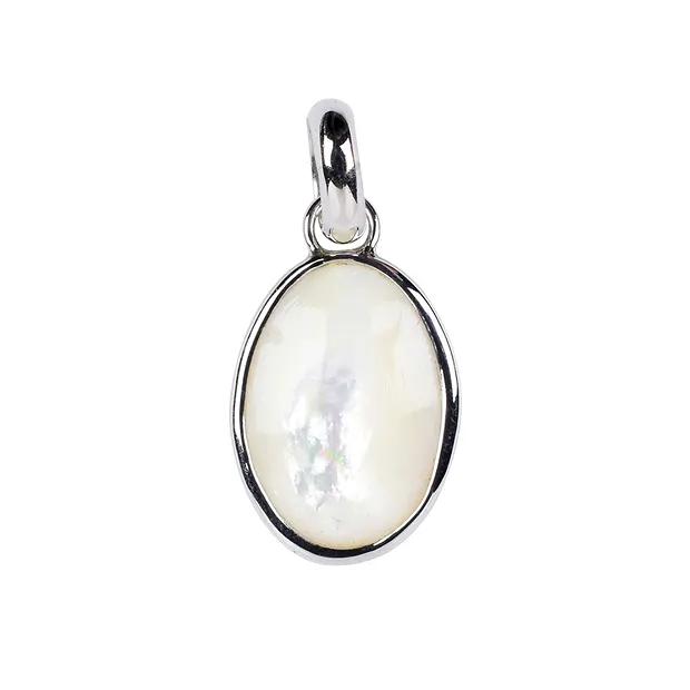 Pendentif nacre (claire) ovale, 2,8cm, rhodié | Marco Schreier