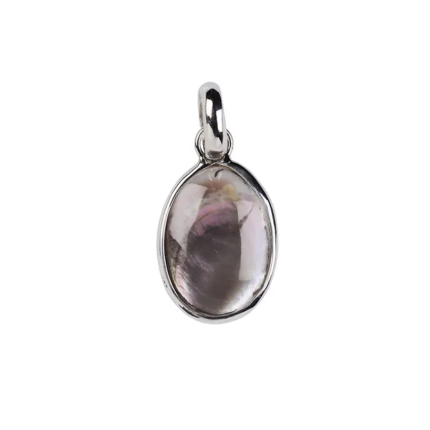 Pendentif nacre (foncée) ovale, 3,0cm, rhodié | Marco Schreier