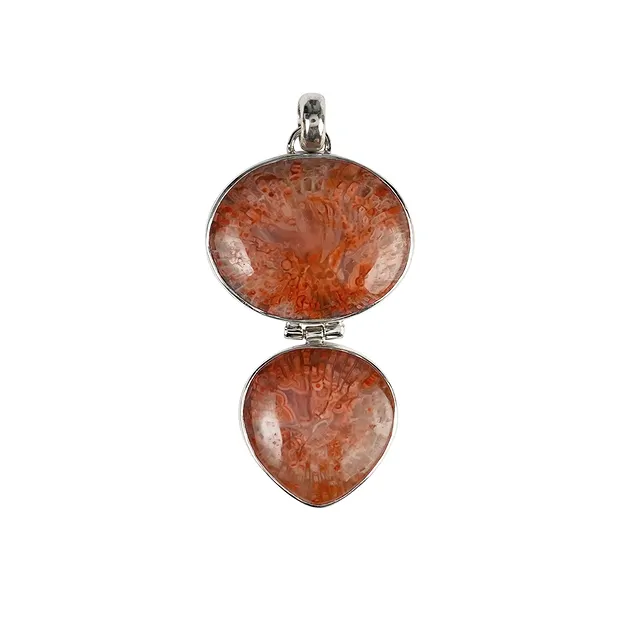 Horn coral pendant, oval (20mm), drop (18mm), 4.8cm, rhodiniert | Marco Schreier