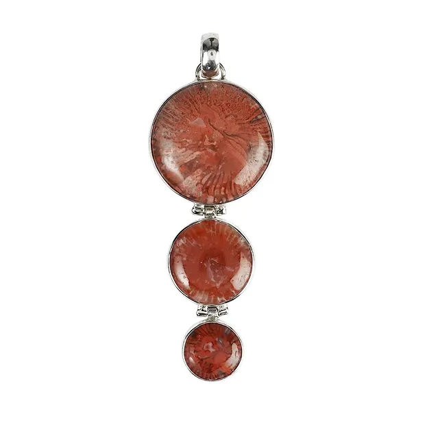 Horn coral pendant, round (10 - 21mm), 5.8cm, rhodiniert | Marco Schreier