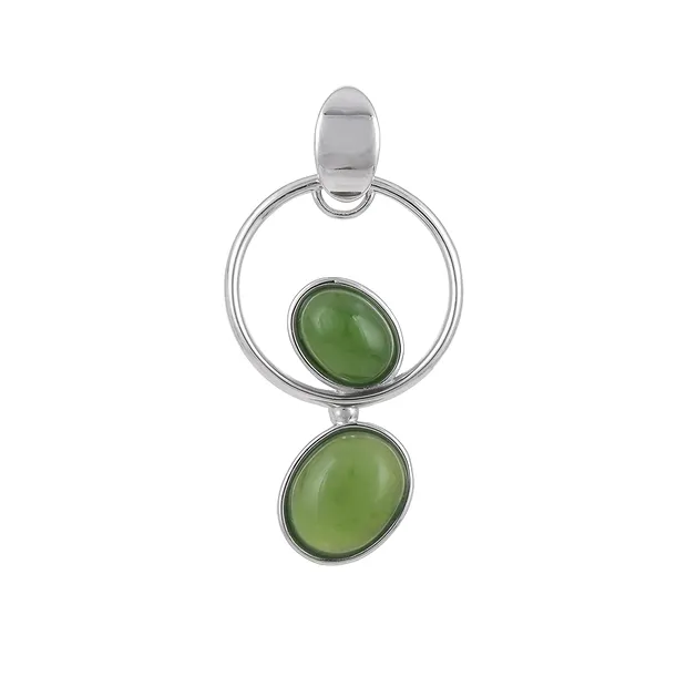 Pendentif Néphrite-Jade, Ovale dans un cercle, 3,6cm, rhodié | Marco Schreier