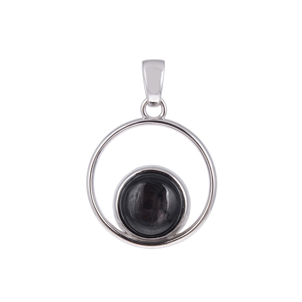 Anhänger Hypersthen rund (10mm), 2,9cm, platiniert | Marco Schreier