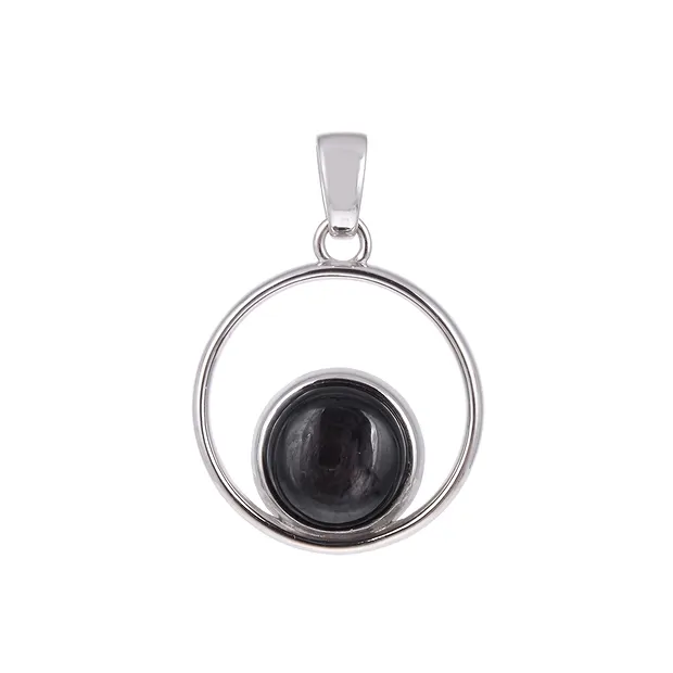 Hypersthene pendant round (10mm), 2.9cm, platinum plated | Marco Schreier