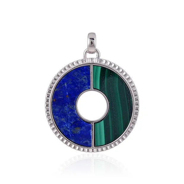 Anhänger Malachit, Lapis Lazuli, Halbrund (25 x 12mm), 3,6cm, rhodiniert | Marco Schreier