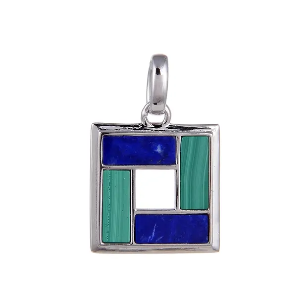 Anhänger Malachit, Lapis Lazuli Rechtecke (10 x 4mm), 2,6cm, rhodiniert | Marco Schreier