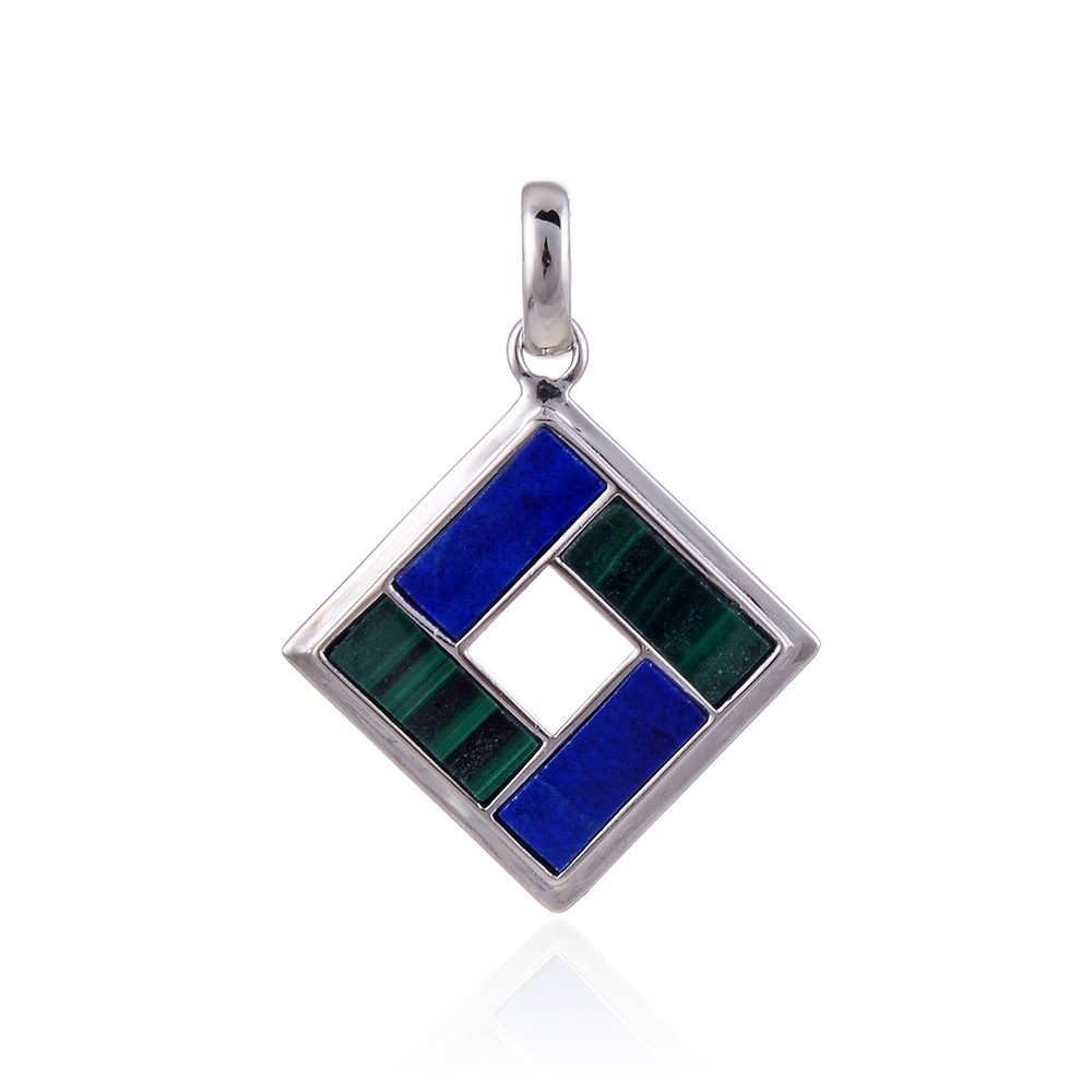 Pendant Malachite, Lapis Lazuli rectangles (10 x 4mm), 3.3cm, rhodiniert | Marco Schreier