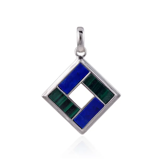 Pendant Malachite, Lapis Lazuli rectangles (10 x 4mm), 3.3cm, rhodiniert | Marco Schreier