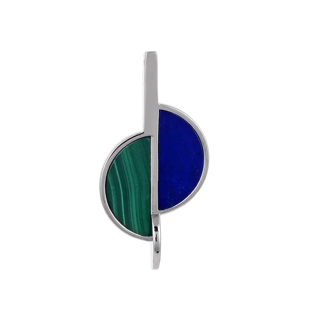 Anhänger Malachit, Lapis Lazuli Halbkreise (15 x 7mm), 3,3cm, rhodiniert | Marco Schreier