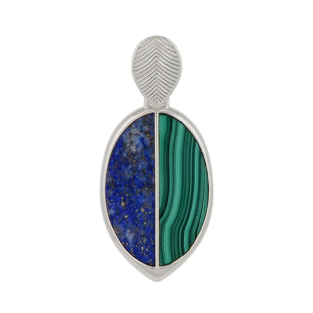 Pendentif Malachite, Lapis-lazuli semi-ovale, 4,7cm, rhodié | Marco Schreier