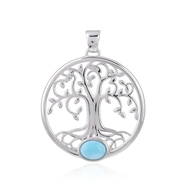 Anhänger Larimar, Lebensbaum, 4,1cm, rhodiniert | Marco Schreier