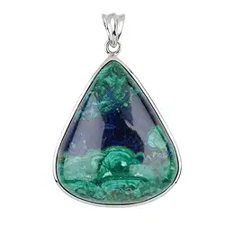 242018230008 Pendentif Azurite-Malachite (stab.), goutte (30 x 20mm), 4,0cm, rhodié | Marco Schreier