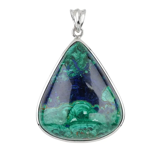 Pendentif Azurite-Malachite (stab.), goutte (30 x 20mm), 4,0cm, rhodié | Marco Schreier