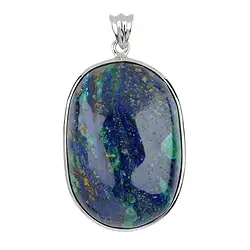 242018230009 Ciondolo Azurite-Malachite (stab.), ovale (30 x 20 mm), 4,0 cm, rodiato | Marco Schreier