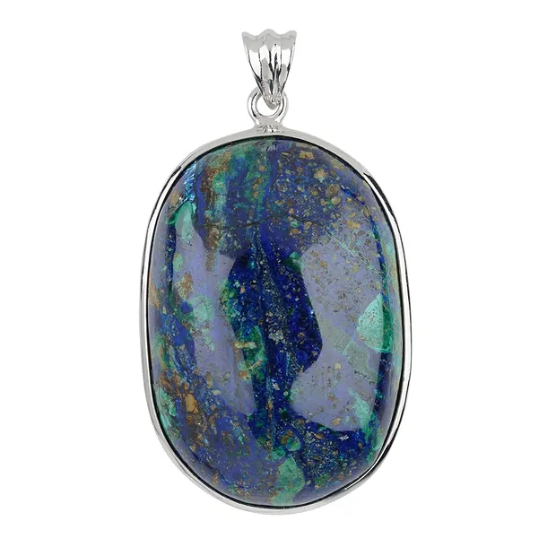 Pendentif Azurite-Malachite (stab.), ovale (30 x 20mm), 4,0cm, rhodié | Marco Schreier