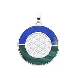 242018230028 Malachite, Lapis Lazuli Flower of Life pendant, 4.0 cm, rhodiniert | Marco Schreier