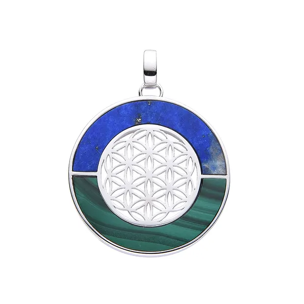 Pendentif Malachite, Lapis-lazuli Fleur de vie, 4,0cm, rhodié | Marco Schreier